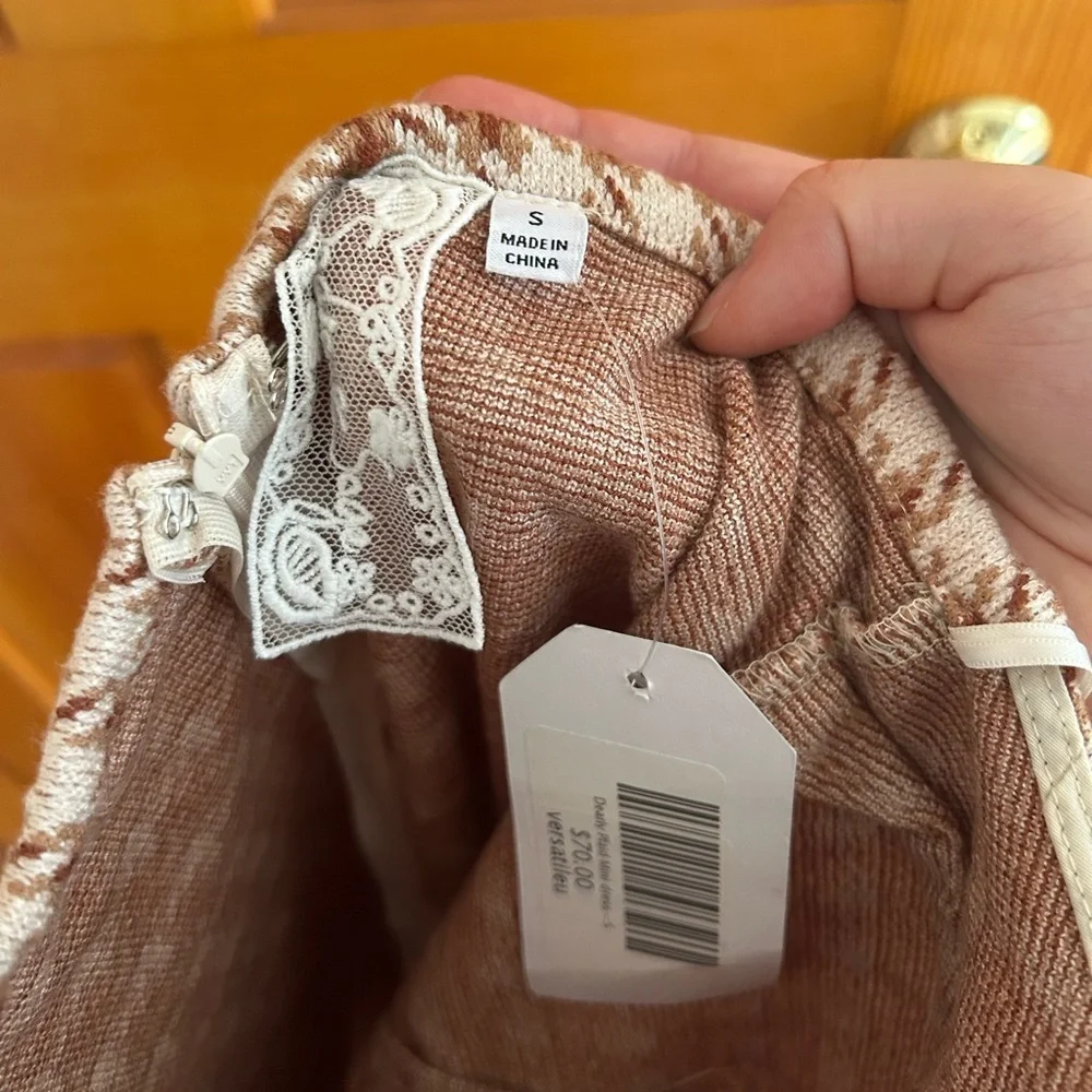 Sadie & Sage Rust Tan Houndstooth Plaid Halter Dress - Picture 3 of 5